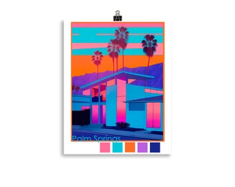 Vintage Palm Springs Sunset Art Print - Mid Century Desert Home Decor
