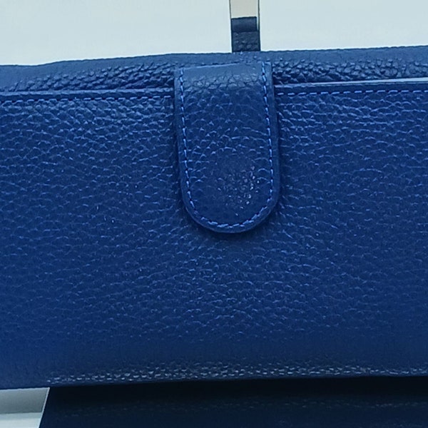 Italian Genuine Pebble Leather Wallet - Electric Blue