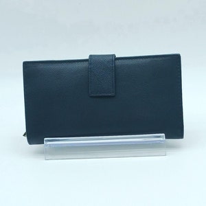 Cartera de piel auténtica italiana - Azul marino/mostaza