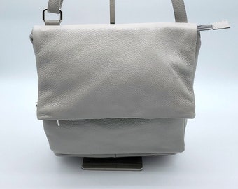 Italian Genuine Pebble Leather Shoulder Crossbody Handbag Pearl Gray – Made In Italy