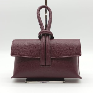 Burgundy Italian Genuine Pebble Leather Crossbody Handbag – Made In Italy