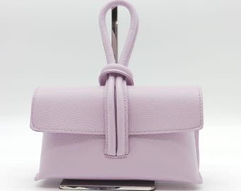 Lilac Italian Genuine Pebble Leather Crossbody Handbag – Made In Italy