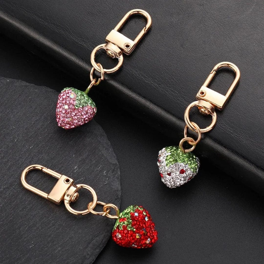 Bling Rhinestone Strawberry Keychain Bag Charm - Etsy