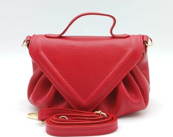 Red Italian Genuine Pebble Leather Crossbody Handbag – Made In Italy