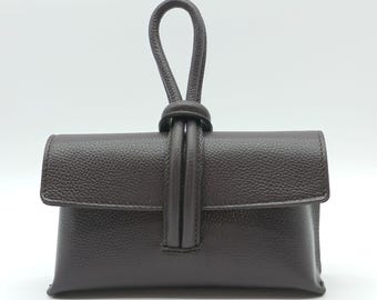 Dark Brown Italian Genuine Pebble Leather Crossbody Handbag – Made In Italy