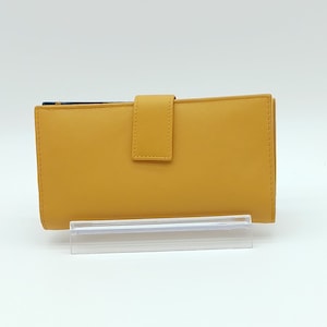 Cartera de piel auténtica italiana - Amarillo mostaza/azul marino