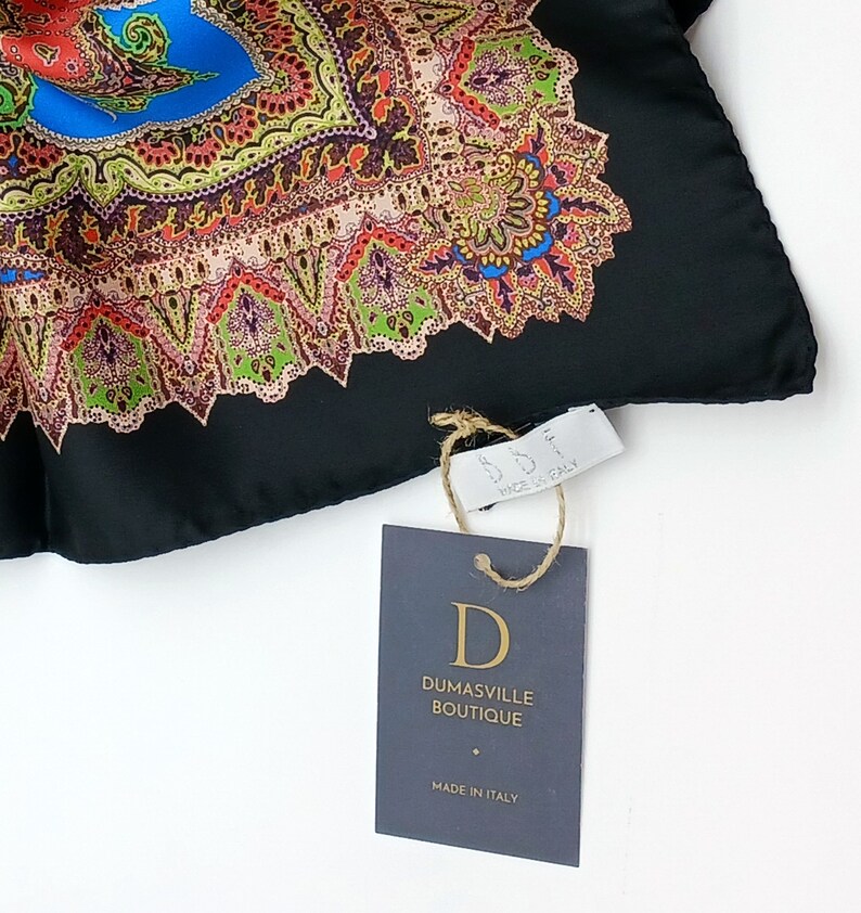 Italian Teal Paisley Design Silk Twill Square Scarf 35x35 – Made in