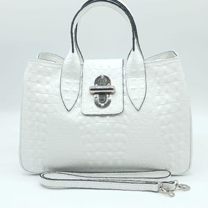 Bolso de mano tipo cartera de piel auténtica italiana con efecto cocodrilo en color blanco – Fabricado en Italia
