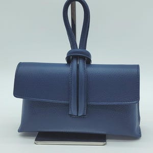 Italian Genuine Pebble Leather Crossbody Handbag Blue Jeans – Made In Italy