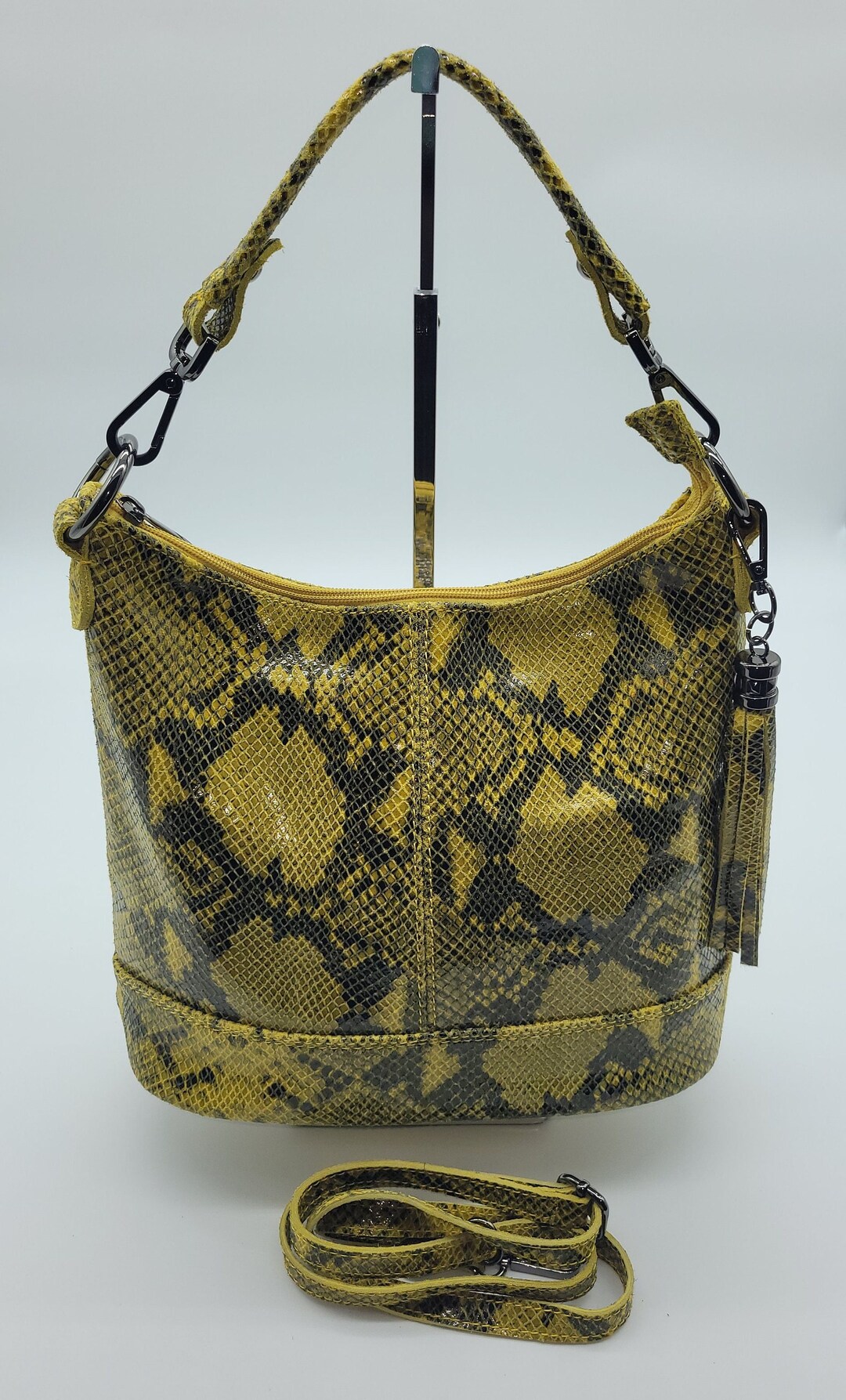 Italian Genuine Leather Python Embossed Shoulder Handbag Yellow Made in ...