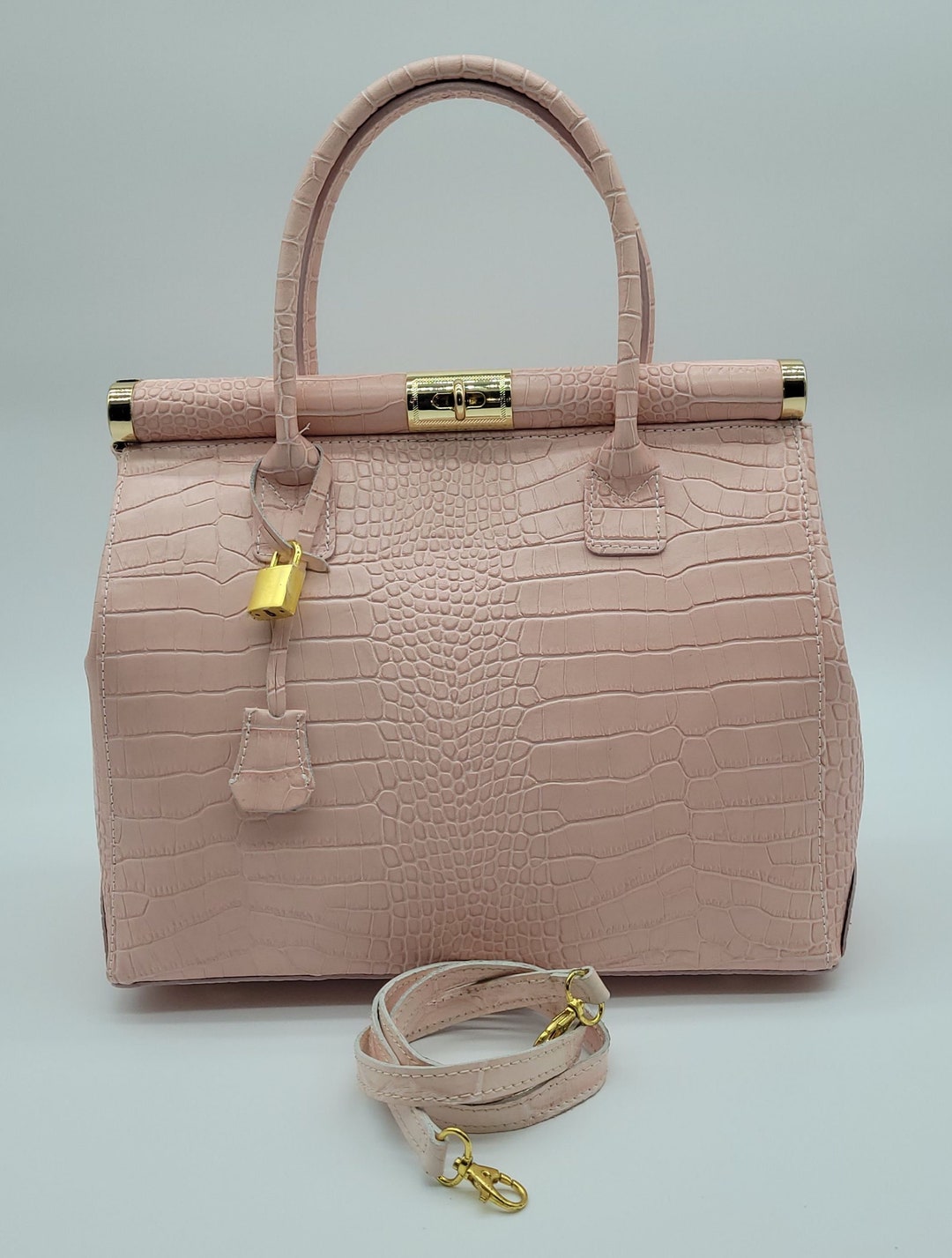 Italian Lock & Key Genuine Croc Embossed Leather Handbag Etsy