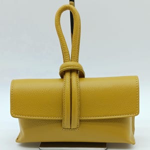 Italian Genuine Pebble Leather Crossbody Handbag Mustard Yellow – Made In Italy