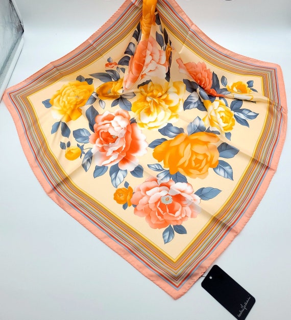 Italian Designer Floral Silk Twill Square Scarf 26x26 Made in