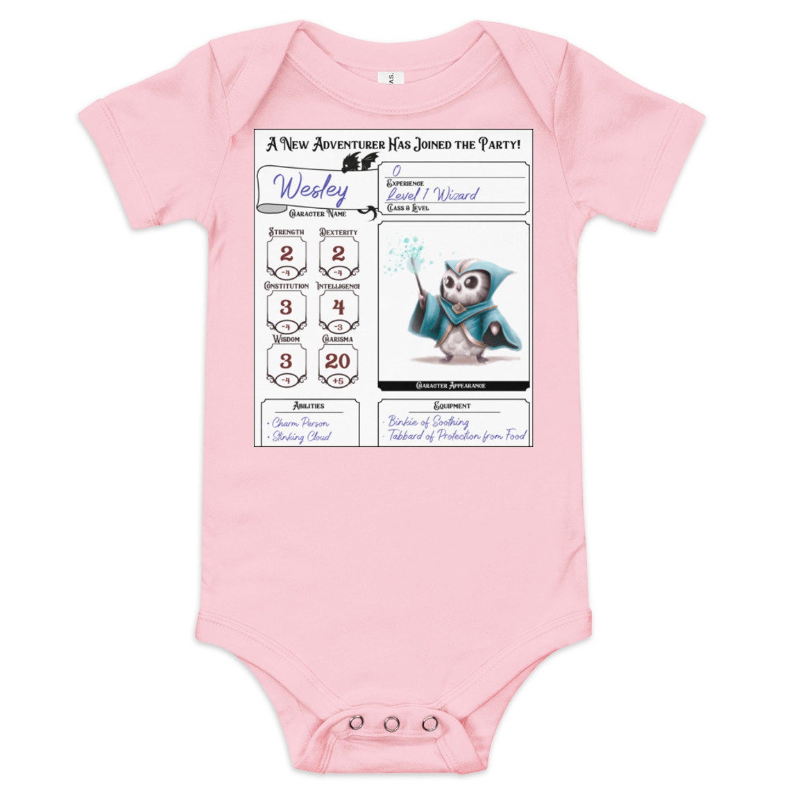 Personalized Baby Character Sheet Onesie Custom Dnd Baby Announcement