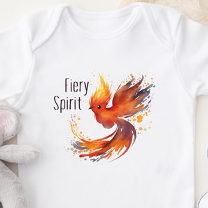 Body de bebé Fiery Spirit - Linda camisa de bebé Phoenix acuarela / Body de pájaro Phoenix, ropa de bebé de fantasía linda, regalos de bebé geek unisex