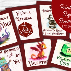 RPG DnD Valentines - Print-at-Home digitale download | Grappige DnD Valentijnskaarten, Goofy D&D Valentijnskaarten, Kids Dragons Valentijnskaarten