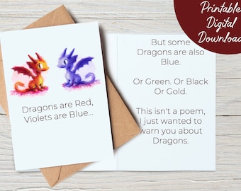 Dragons are Red Card | RPG DnD Card, Print at Home Digital Download, Dragon Valentine, DnD Anniversary, Geeky Couple Card