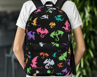 Dragon Backpack Retro Style Dragon Bookbag Dnd Backpack Fun Kids Dragon School Bag Dragon Pattern Fairy Tale Laptop Bag Etsy