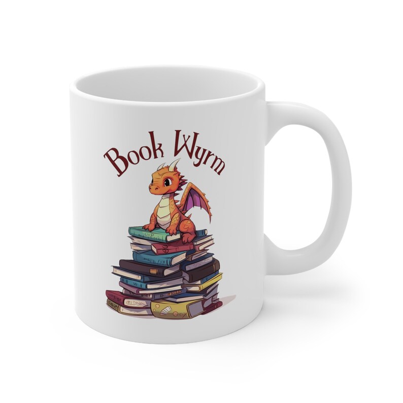Book Wyrm Mug - Cute Reading Dragon Coffee Mug | Dragon Drinking Glass ...