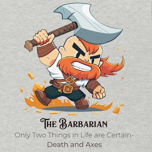Barbarian Class Adult T-Shirt | DnD Barbarian Class Shirt, D&D Gifts, DnD Clothes, Geeky Shirts, TTRPG Clothes, RPG Classes Top, DnD Classes
