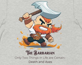 Barbarian Class Adult T-Shirt | DnD Barbarian Class Shirt, D&D Gifts, DnD Clothes, Geeky Shirts, TTRPG Clothes, RPG Classes Top, DnD Classes