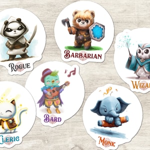 RPG Classes Sticker Sheet | 6 DnD Classes Stickers, Cute DnD Dragons Stickers, Tabletop RPG Gifts, Dungeons Stickers