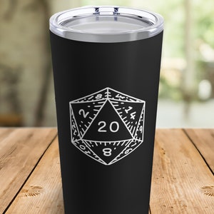 D20 Insulated Tumbler - Black | DnD Novelty Gifts, DnD Cups, D&D Gifts, Dungeons and Dragons Merch, TTRPG Tumbler, Dice Tumbler, Gamer Cups