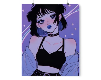 Goth Girl - Retro Aesthetic Poster - Anime Girl Poster - Vertical