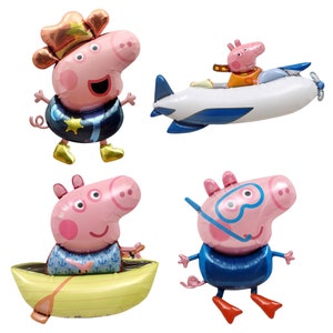 Peppa Pig Adventure Balloons, Kids Parties Decorations, Adventure Travel Theme, Cowboy, Flying Airplane, Sailing Boat, Scuba Diving