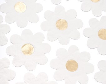 Daisy Napkins, Flower Shaped Cocktail Napkins, Floral Napkins, Garden Theme, Scalloped Napkins, Gold Foil Detail, 20pk, 6.3inches