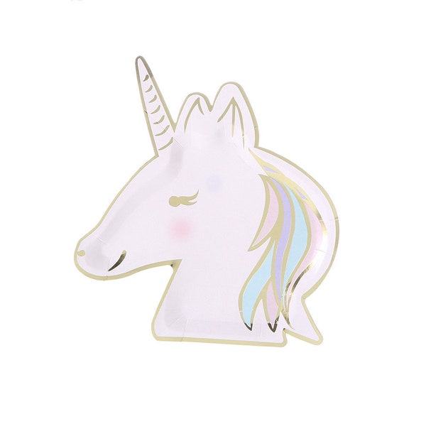 Unicorn Paper Plates, Party Cake Plates, Disposable Tableware, 8pk, 8inches