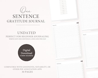Diario della gratitudine con una frase / Diario di un minuto / Perfetto per i principianti / Diario di cinque minuti / SENZA DATA
