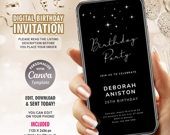 Moderne Mobile-Einladung zum Geburtstag, weißer Text (Digitaler Download)