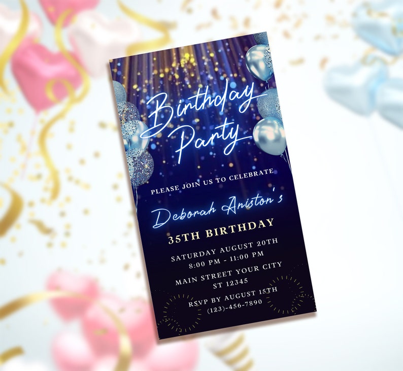 Editable Birthday Party Invitation Phone Digital Evite Etsy