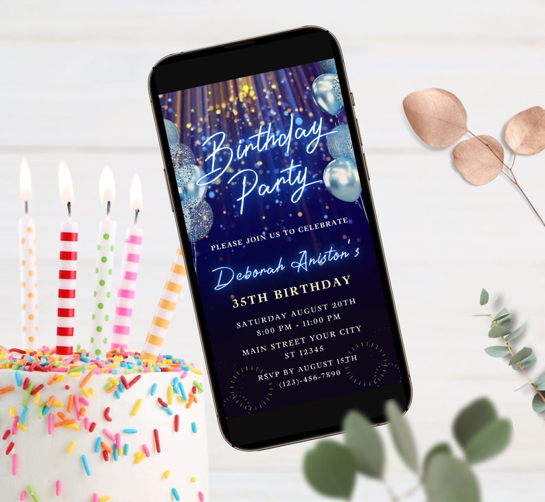 Editable Birthday Party Invitation Phone Digital Evite Etsy