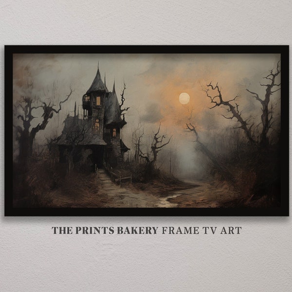Frame TV Art Halloween Vintage Spooky Manor, Haunted House Painting, Moody Neutral Eerie TV Art, Macabre Ghostly Digital Samsung Frame TV162