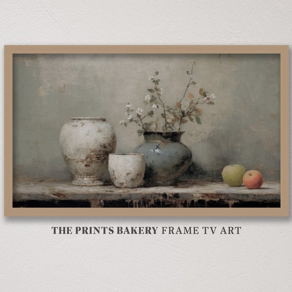 Vintage Samsung Frame TV Art, Still Life Muted Painting, Farmhouse Digital Download, Rustic Modern TV Art, Neutral Cottagecore Flowers, TV80