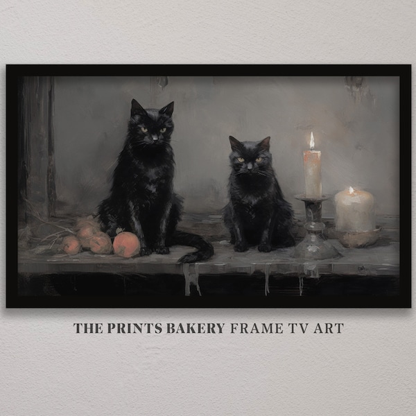 Halloween Frame TV Art Vintage, Black Cats Farmhouse Still Life Painting, Neutral Spooky TV Art, Trick or Treat Art, Digital Download TV131