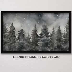 Vintage Christmas Frame TV Art, Winter Pine Forest Watercolor Painting, Xmas Wonderland Landscape Digital Download, Farmhouse Rustic TV109