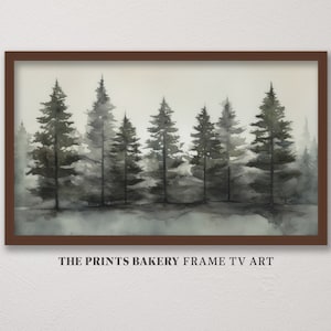 Vintage Christmas Frame TV Art, Winter Pine Forest Digital Download, Winter Wonderland Landscape Painting, Festive Farmhouse Rustic TV108