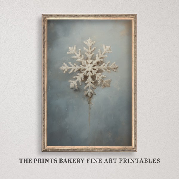 PRINTABLE Christmas Snowflake Vintage Print, Snow Crystal Farmhouse Xmas Prints, Neutral Rustic Holiday Wall Art, Digital Downloads, P195