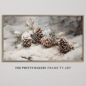 FRAME TV ART Winter Pine Cones Still Life, Vintage Holiday Seasonal Tv Art, Navidad Neutral Rústico Paisaje Nevado Tv Descargas digitales TV185