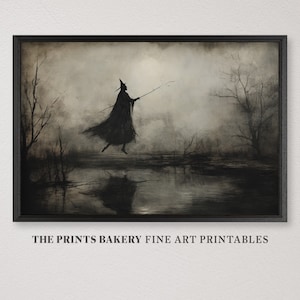 PRINTABLE Vintage Halloween Wall Art, Whimsical Witch Neutral Painting, Moody Spooky, Artful Art, Halloween Prints, Digital Download P140