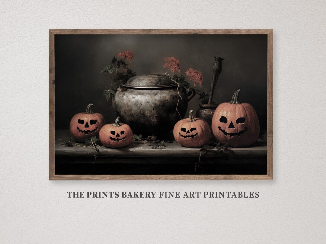 PRINTABLE Halloween Wall Art, Pumpkins and Witchy Cauldron Print ...