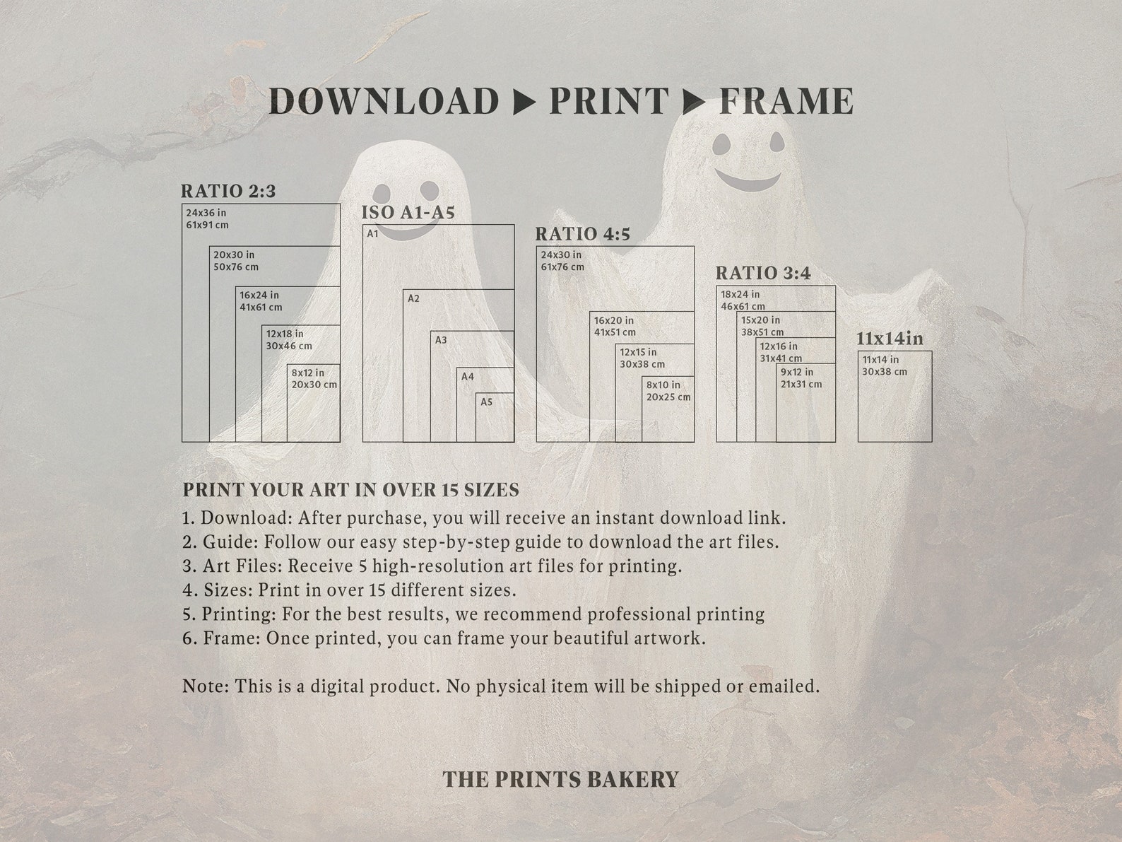 PRINTABLE Halloween Ghost Print, Cute Ghosts in Haunted Forest Wall Art ...