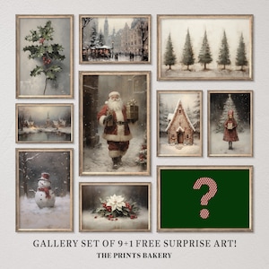 PRINTABLE Vintage Christmas Set of 9, Festive Xmas Rustic Moody Prints, Winter Wonderland Wall Art, Holiday Digital Art, Print Download PCS3