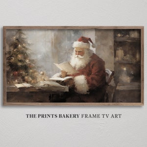 FRAME TV ART Navidad Papá Noel leyendo cartas, vacaciones de invierno festivo rústico acogedor arte de televisión, Moody Digital Descargar Samsung Tv Art TV189