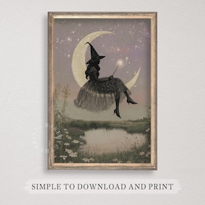 Halloween Whimsical Witch Vintage Wall Art Printable Whimsigoth Storybook Dark Cottagecore Witchcore Witchy Moody Print Digital Download