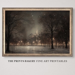 PRINTABLE Christmas Vintage Print, Winter Wonderland Park Prints, Neutral Rustic Xmas Wall Art, Snowy Merry Festive, Digital Downloads, P201