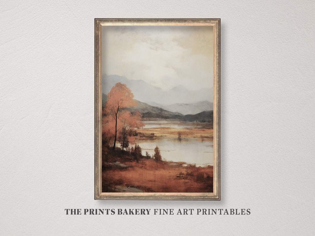 PRINTABLE Vintage Autumn Lake Print, Fall Landscape Wall Art, Farmhouse ...